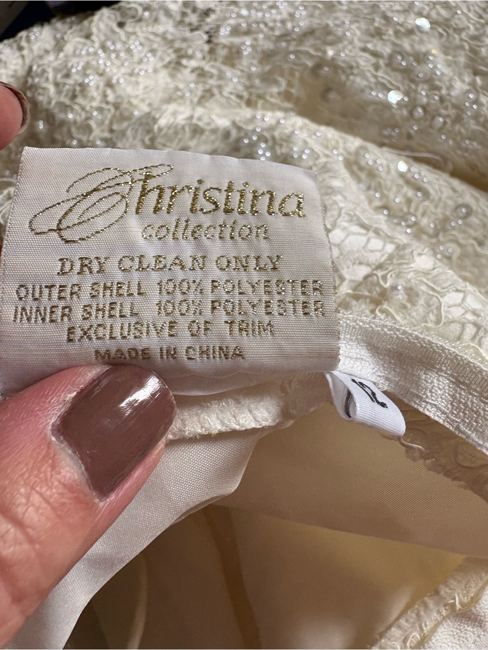 Christina Cream Lace Bridal Slip with Beaded Detail, Santin straps, zips up the